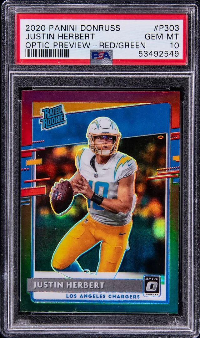2020 Donruss Optic Justin Herbert Preview Red/Green #P-303 card image