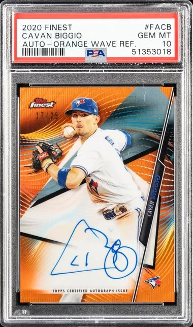 2020 Finest Cavan Biggio Autographs Orange Wave Refractor #FACB card image