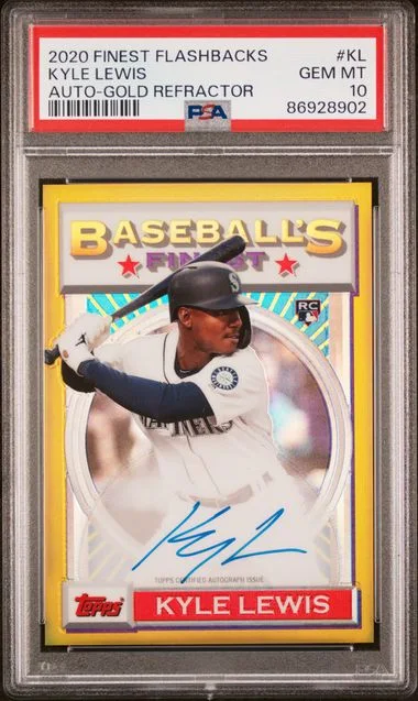 2020 Finest Kyle Lewis Flashbacks Autographs Gold Refractor #KL card image