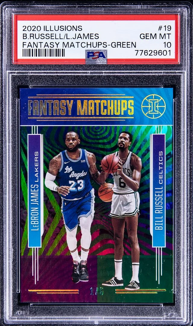 2020 Illusions Bill Russell/LeBron James Fantasy Matchups Green #19 card image