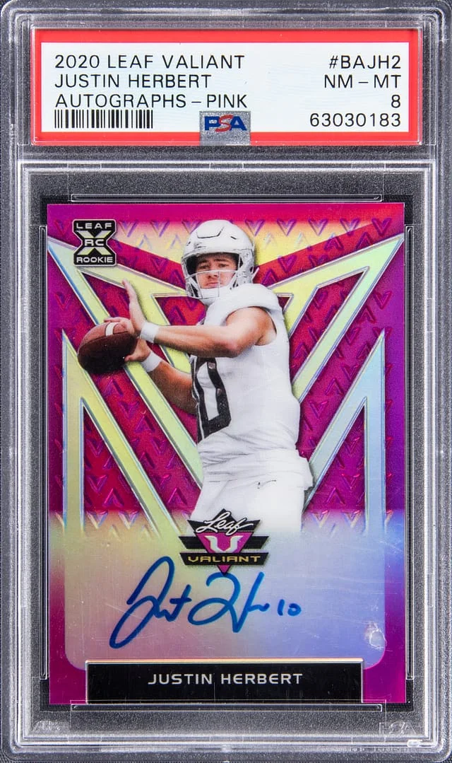 2020 Leaf Football Justin Herbert Valiant Pink Autographs #BAJH2 card image