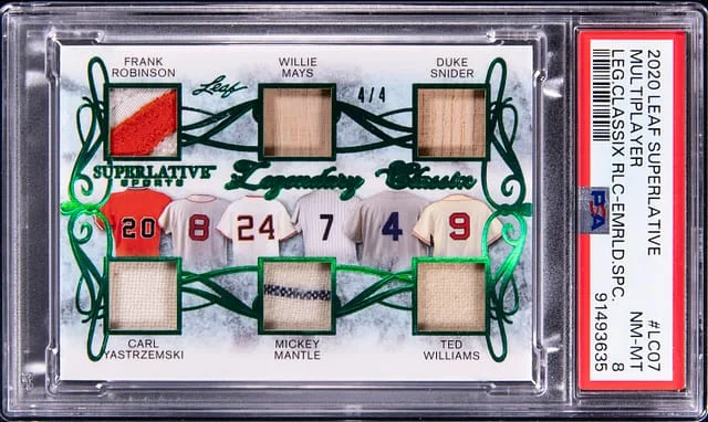 2020 Leaf Frank Robinson/Mays/Snider/Yastrzemski/Mantle/Williams Superlative Legendary Classix Relic Emerald #LC-07 card image