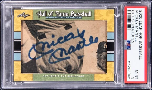 2020 Leaf Hall of Fame Cut Signatures Mickey Mantle #no-number card image