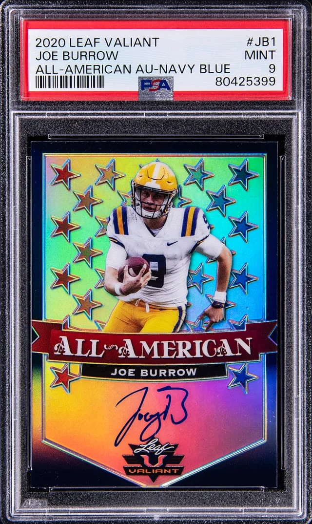 2020 Leaf Joe Burrow Valiant All-American Autograph Navy Blue #AA-JB1 card image