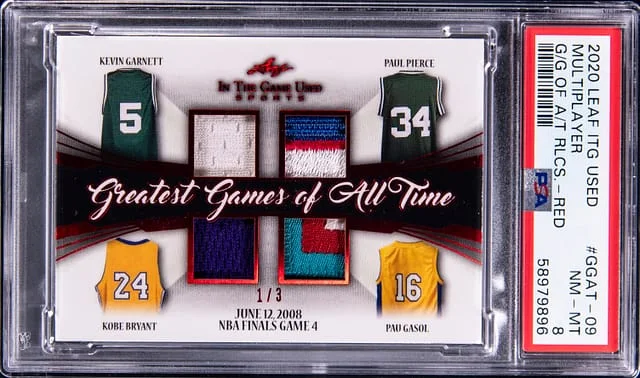 2020 Leaf Kevin Garnett/Paul Pierce/Kobe Bryant/Pau Gasol In The Game Used Greatest Games of All Time Relics Red #GGAT-09 card image