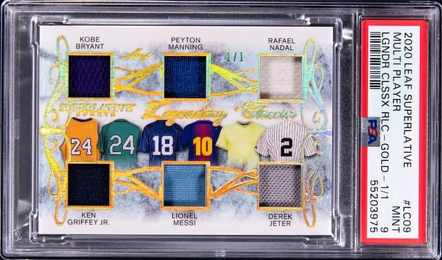 2020 Leaf Kobe Bryant/Peyton Manning/Rafael Nadal/Ken Griffey Jr/Lionel Messi/Derek Jeter Superlative Legendary Classix Relic Gold #LC09 card image