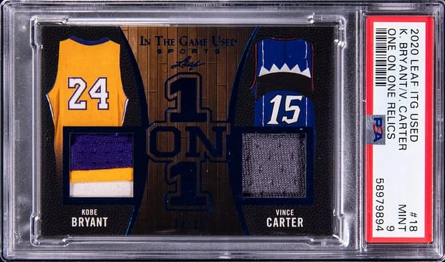 2020 Leaf Kobe Bryant/Vince Carter In The Game Used One on One Relics #18 card image