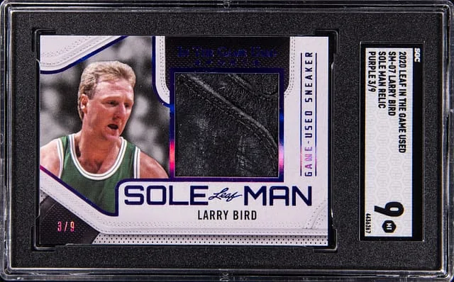 2020 Leaf Larry Bird In The Game Used Sole Man Relic Purple #SM-07 card image