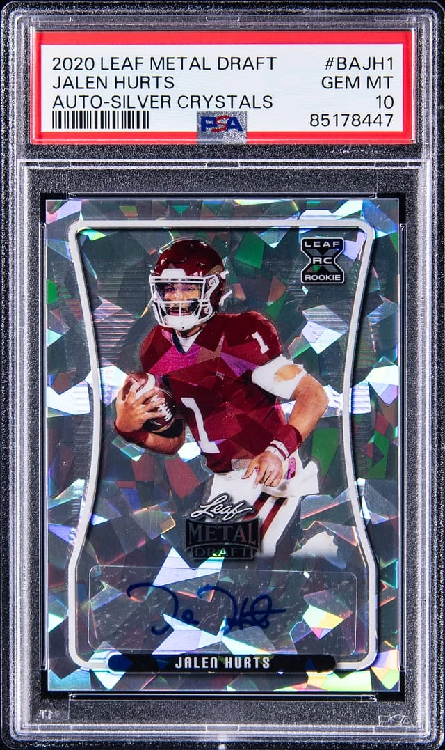 2020 Leaf Metal Jalen Hurts Draft Autographs Silver Crystals #BA-JH1 card image