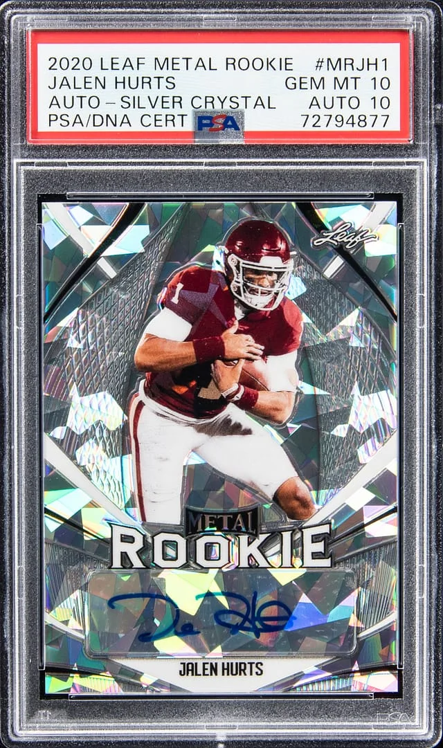 2020 Leaf Metal Jalen Hurts Autographs Silver Crystal #MR-JH1 card image