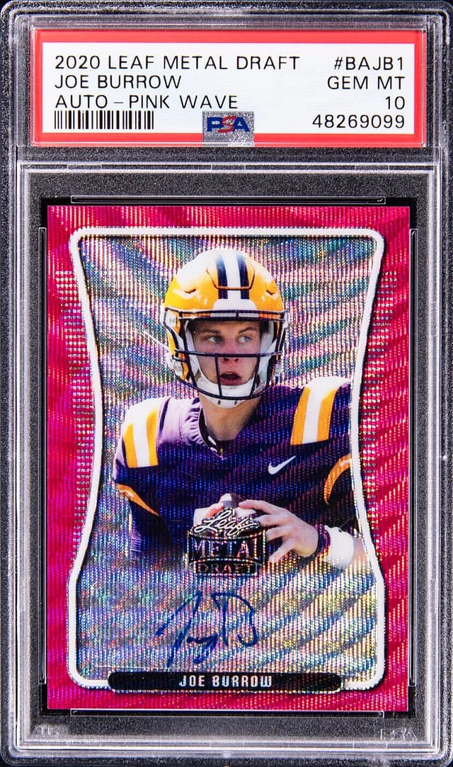 2020 Leaf Metal Joe Burrow Draft Autograph Pink Wave #BAJB1 card image