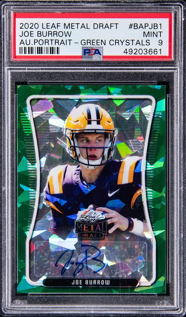 2020 Leaf Metal Joe Burrow Draft Autograph Portrait Green Crystals #BAP-JB1 card image
