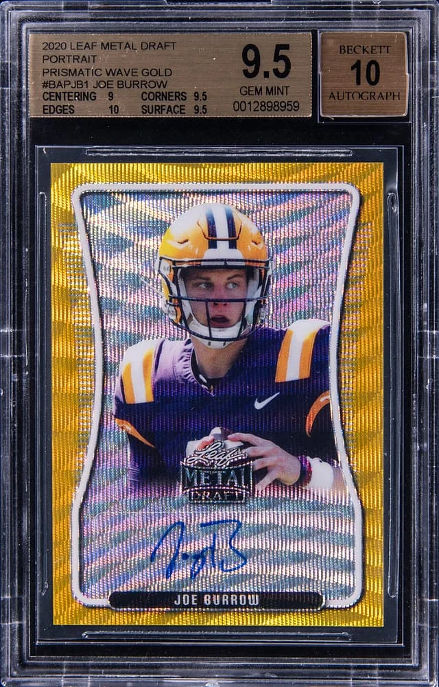 2020 Leaf Metal Joe Burrow Draft Prismatic Portrait Wave Gold #BAPJB1 card image