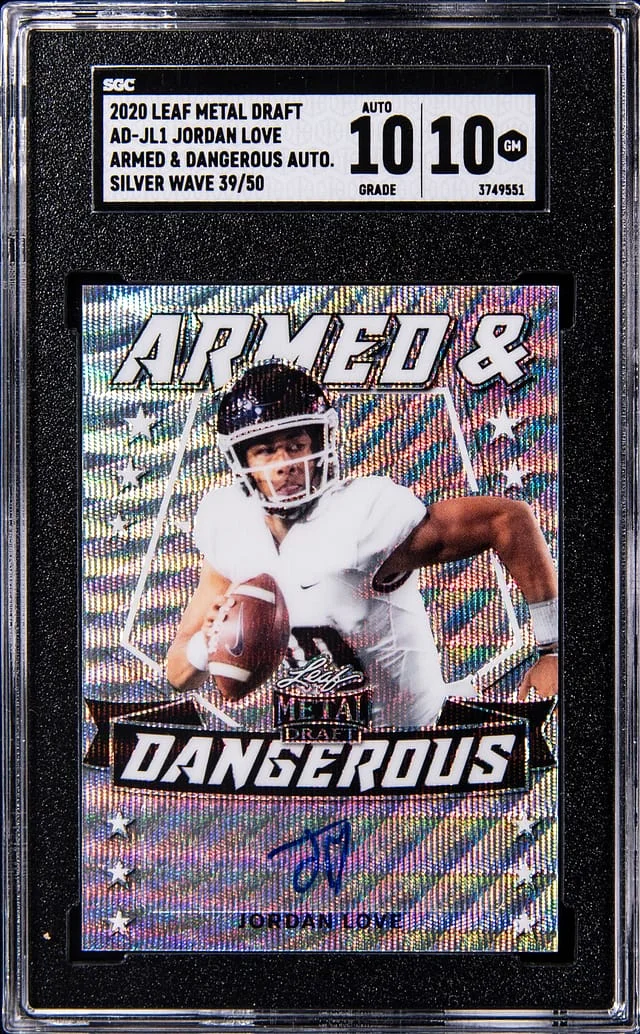 2020 Leaf Metal Jordan Love Draft Armed & Dangerous Auto Blue Mojo #AD-JL1 card image
