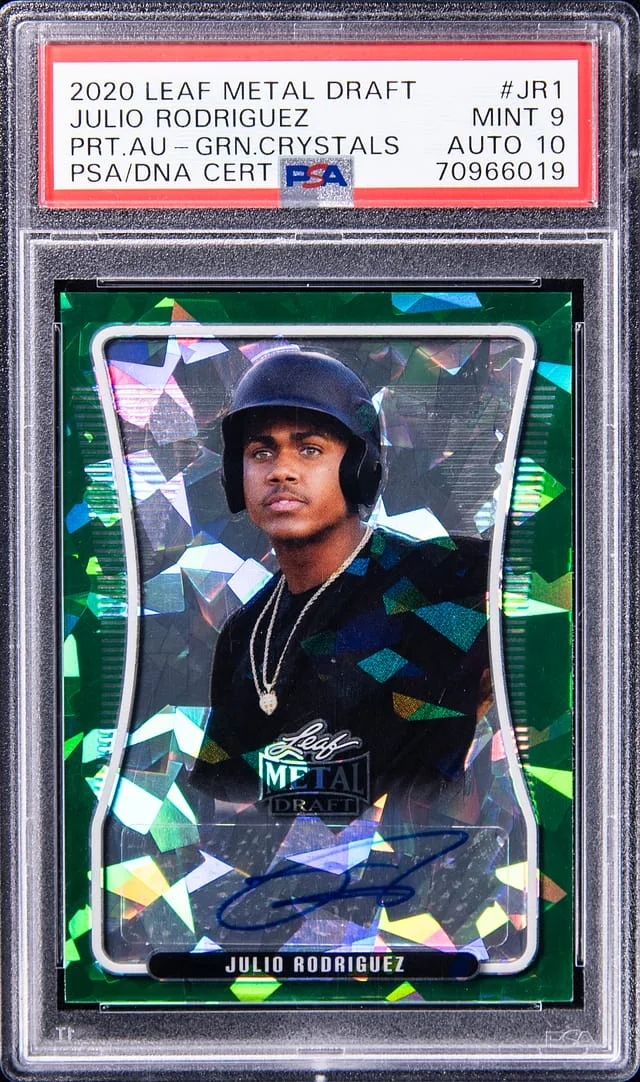2020 Leaf Metal Julio Rodriguez Draft Portrait Autographs Green Crystals #BAP-JR1 card image