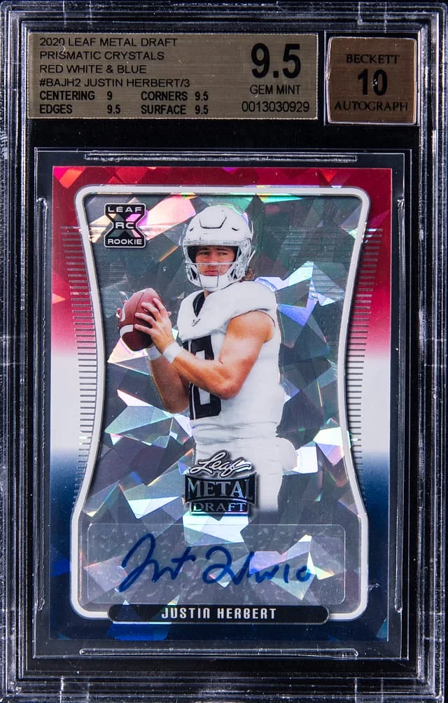 2020 Leaf Metal Justin Herbert Draft Prismatic Crystals Red White and Blue #BA-JH2 card image