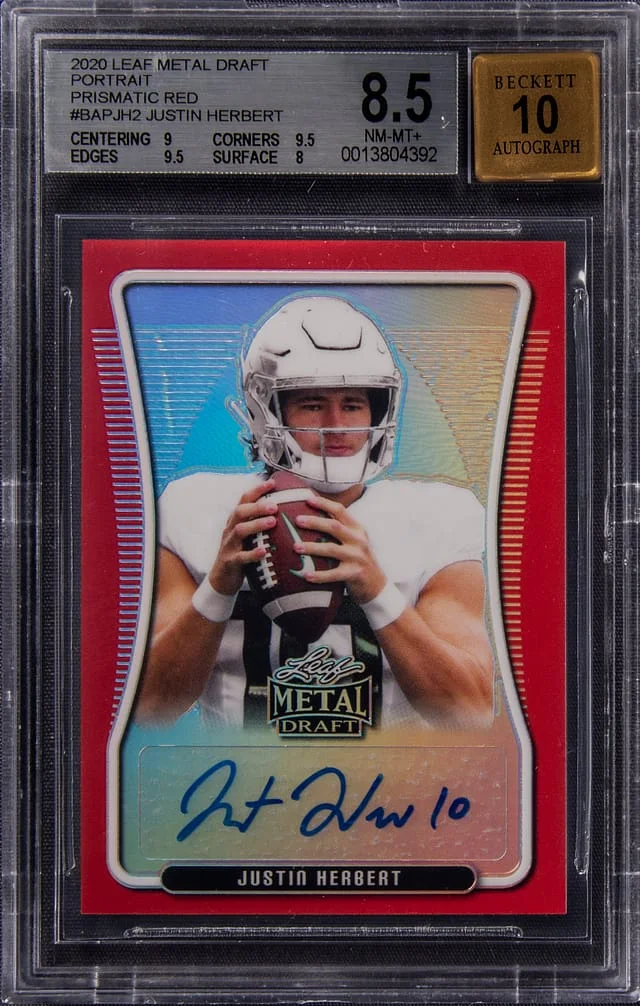 2020 Leaf Metal Justin Herbert Draft Portrait Prismatic Red #BAP-JH2 card image