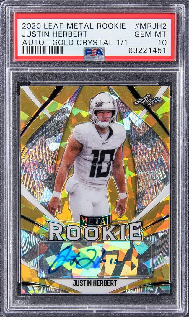2020 Leaf Metal Justin Herbert Autographs Gold Crystal #JH2 card image