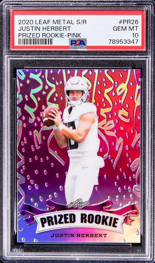 2020 Leaf Metal Justin Herbert Special Release Prized Pink #PR26 card image