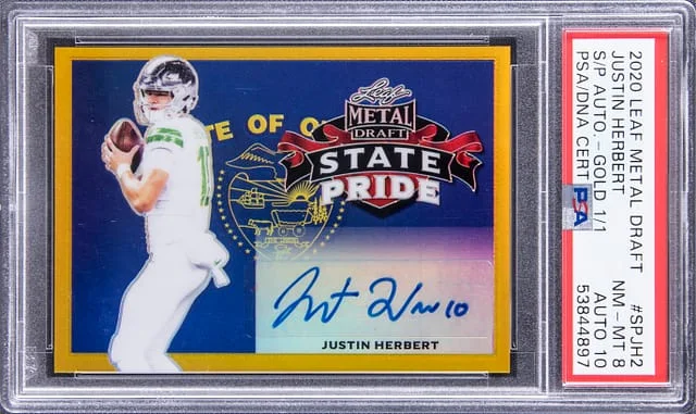 2020 Leaf Metal Justin Herbert Draft State Pride Gold Autographs #SPJH2 card image