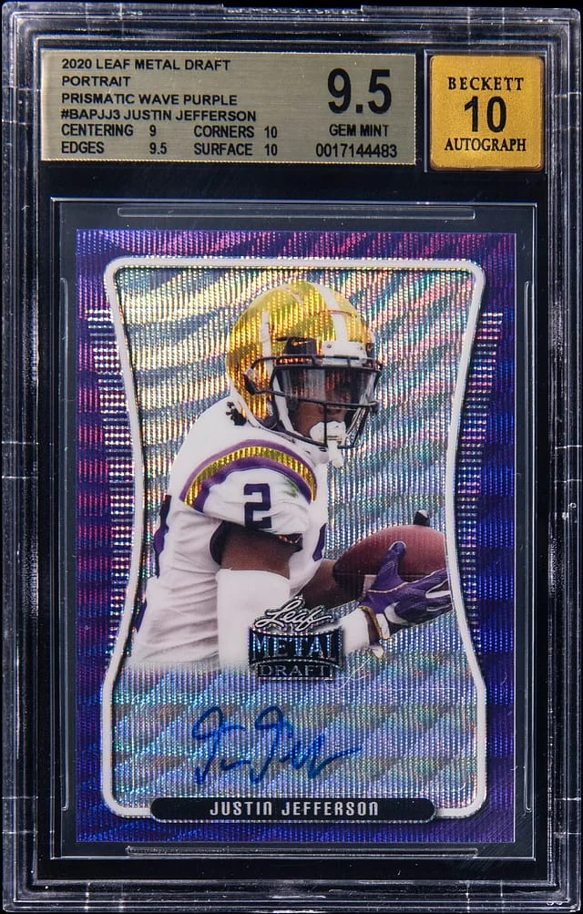 2020 Leaf Metal Justin Jefferson Draft Portrait Prismatic Wave Blue #BAP-JJ3 card image