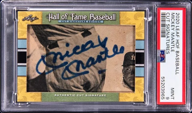 2020 Leaf Mickey Mantle Hall of Fame Baseball Cut Signatures #NNO card image