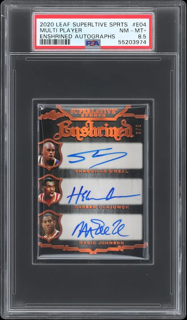 2020 Leaf Shaquille ONeal/Hakeem Olajuwon/Magic Johnson/Allen Iverson/Dennis Rodman/Jerry West Multi-Signed Superlative Sports Enshrined Autographs #E04 card image