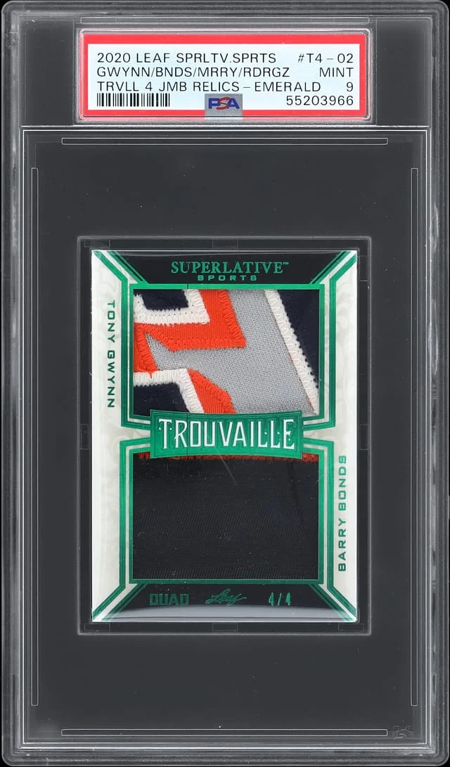 2020 Leaf Tony Gwynn/Barry Bonds/Eddie Murray/Alex Rodriguez Superlative Sports Trouvaille Quad Jumbo Relics Emerald #T4-02 card image