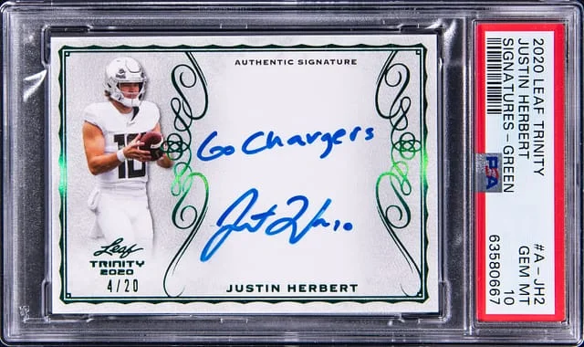 2020 Leaf Trinity Justin Herbert Signatures Green #A-JH2 card image