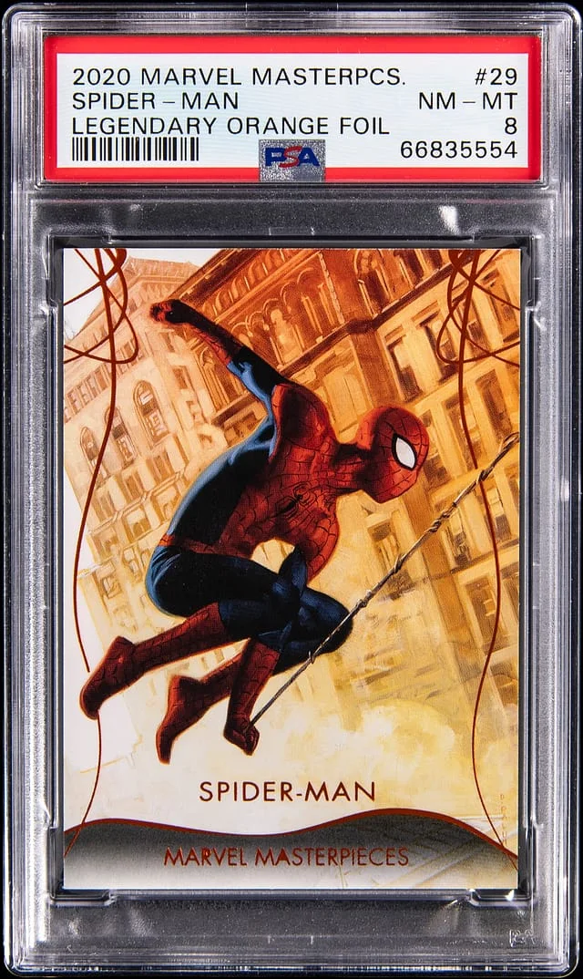2020 Marvel Masterpieces Legendary Orange Foil Spider-Man #29 card image