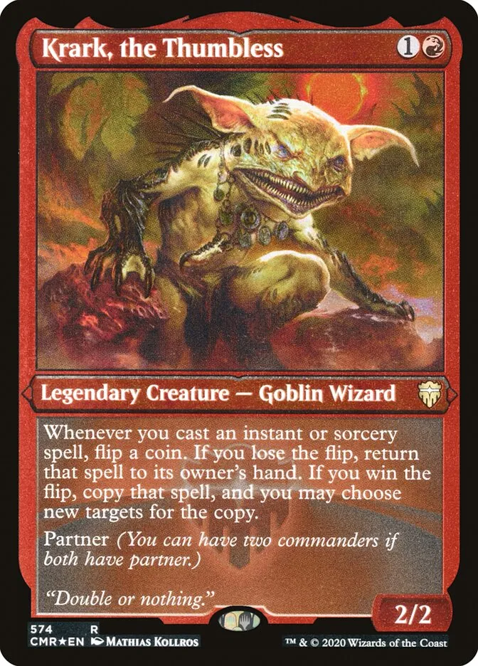 2020 Commander Legends Krark, the Thumbless [Foil Etched] rare #574 rare card image