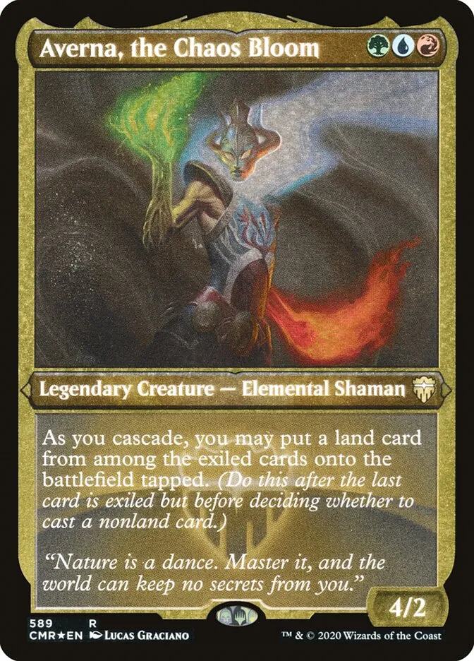 2020 Commander Legends Averna, the Chaos Bloom [Foil Etched] rare #589 rare card image