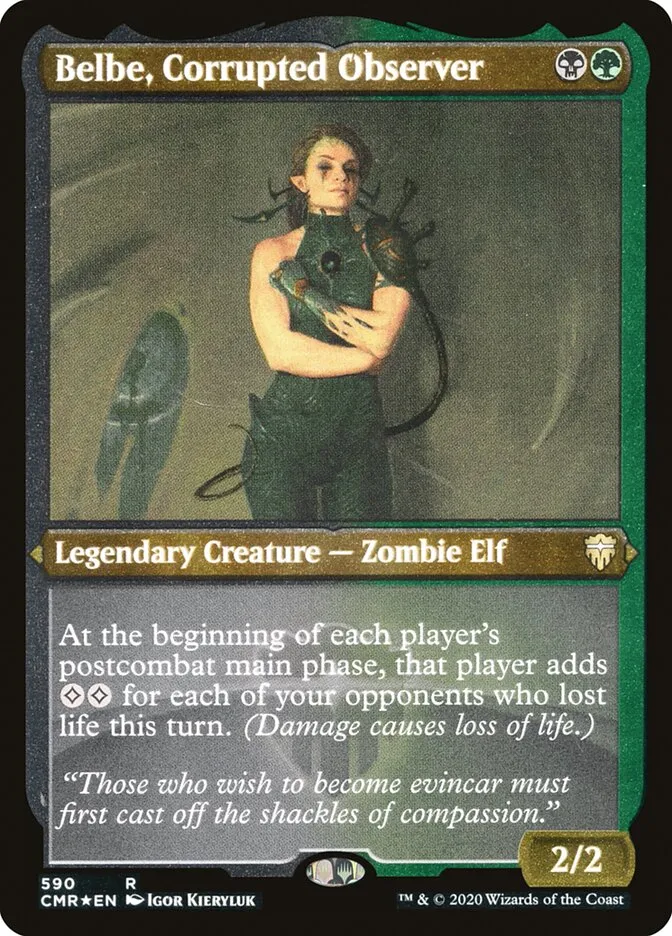 2020 Commander Legends Belbe, Corrupted Observer [Foil Etched] rare #590 rare card image