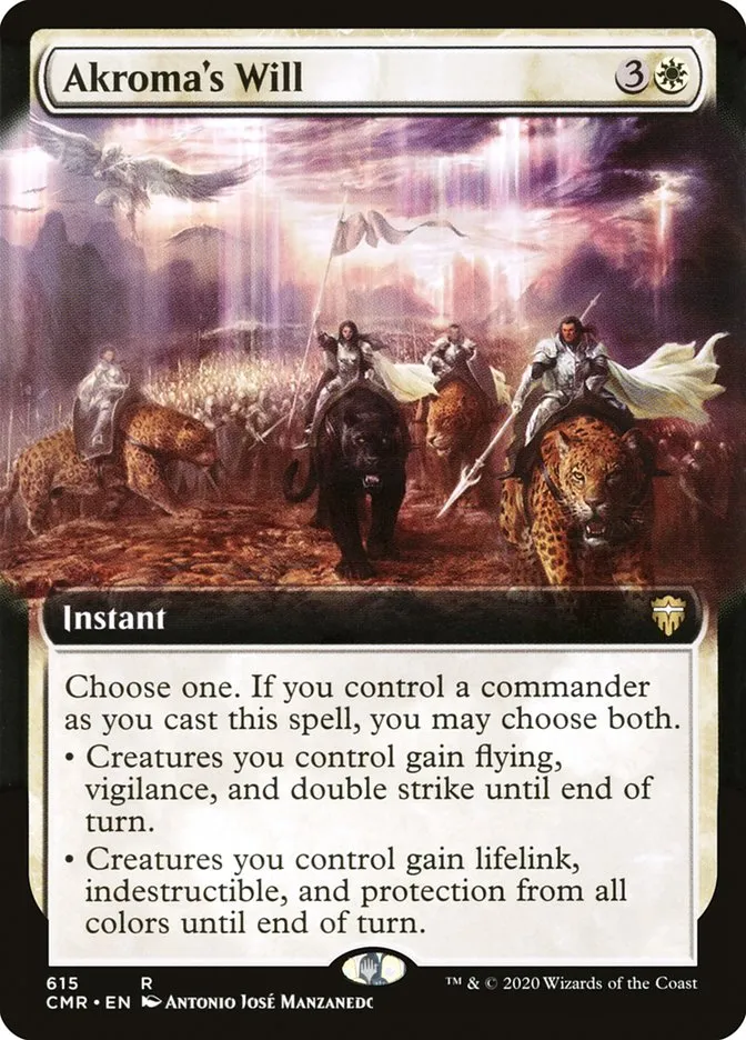 2020 Commander Legends Akroma's Will [Extended Art] rare #615 rare card image