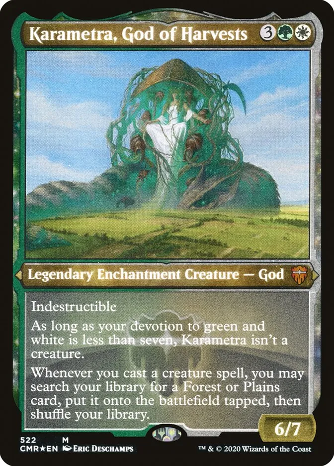 2020 Commander Legends Karametra, God of Harvests [Foil Etched] mythic #522 mythic card image