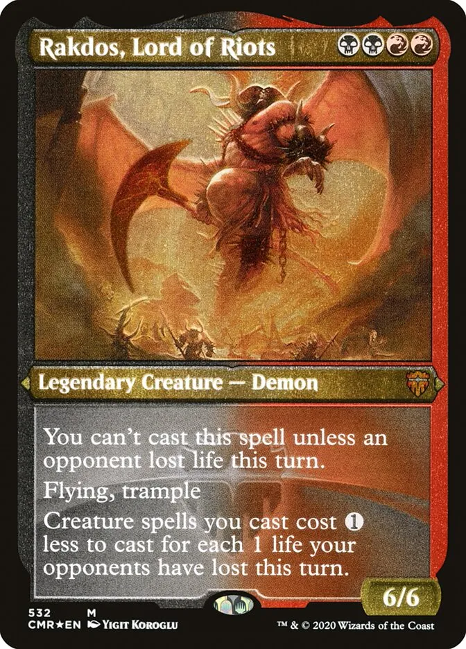 2020 Commander Legends Rakdos, Lord of Riots [Foil Etched] mythic #532 mythic card image