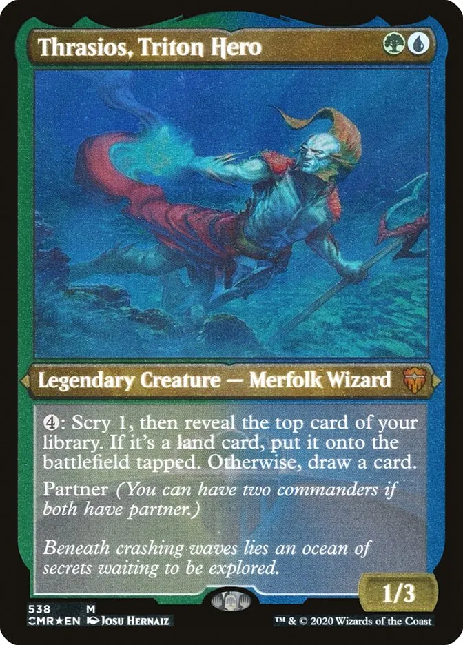 2020 Commander Legends Thrasios, Triton Hero [Foil Etched] mythic #538 mythic card image