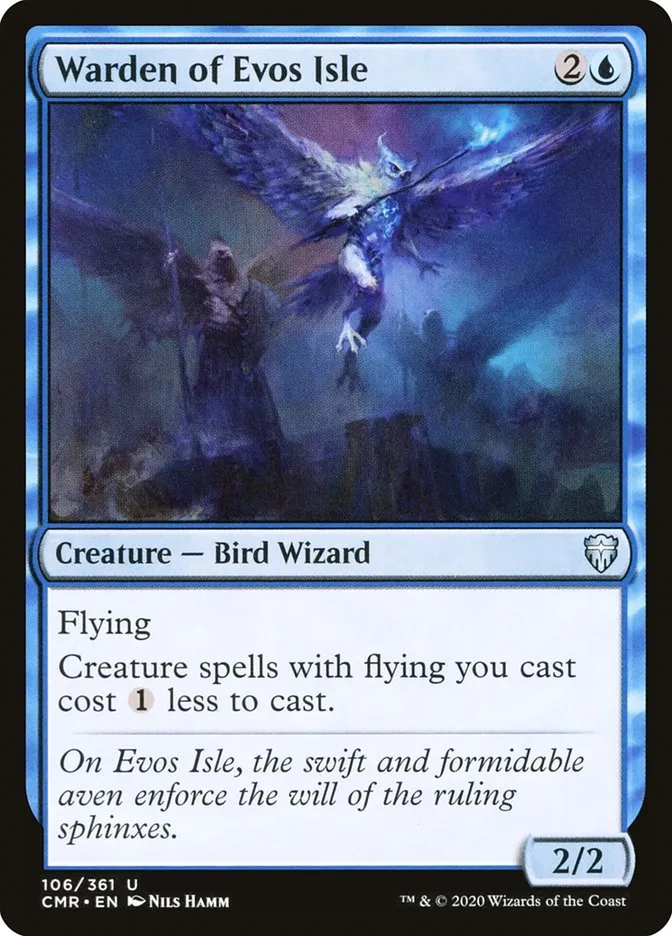 2020 Commander Legends Warden of Evos Isle #106 uncommon card image
