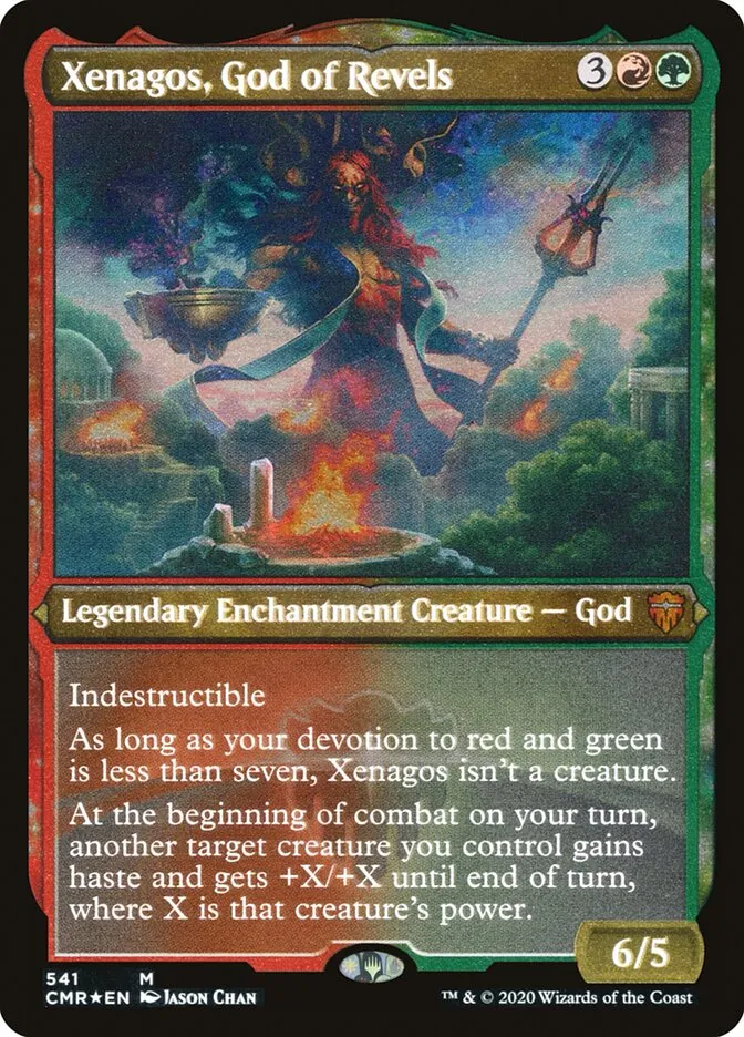 2020 Commander Legends Xenagos, God of Revels [Foil Etched] mythic #541 mythic card image