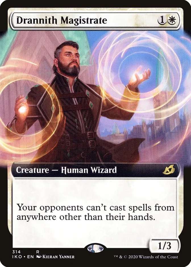 2020 Ikoria: Lair of Behemoths Drannith Magistrate #314 rare card image