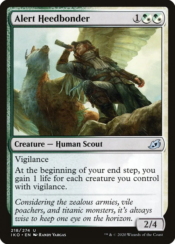 2020 Ikoria: Lair of Behemoths Alert Heedbonder #218 uncommon card image