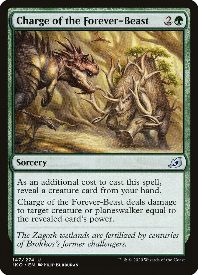 2020 Ikoria: Lair of Behemoths Charge of the Forever-Beast #147 uncommon card image