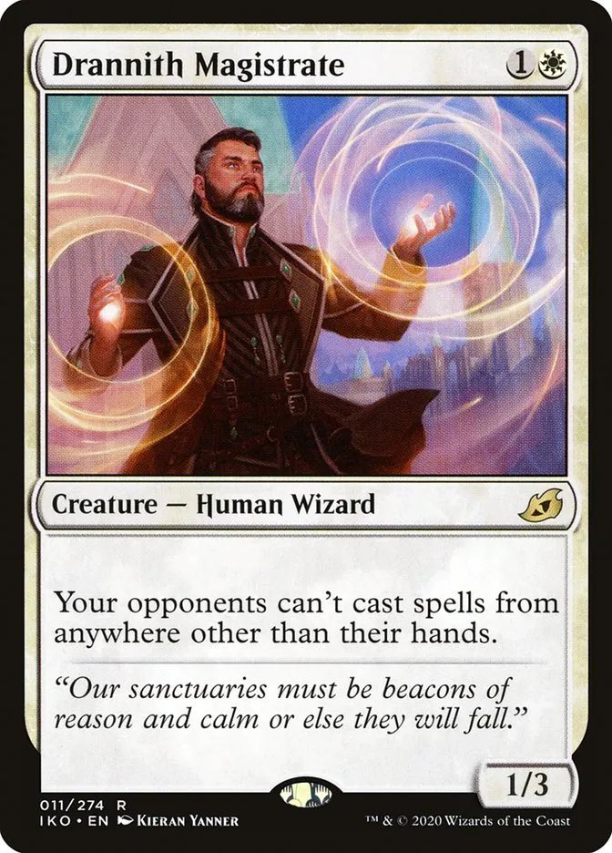 2020 Ikoria: Lair of Behemoths Drannith Magistrate #11 rare card image