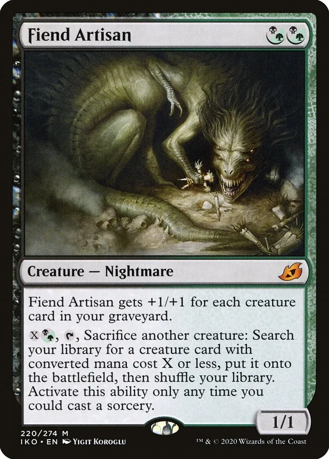 2020 Ikoria: Lair of Behemoths Fiend Artisan #220 mythic card image