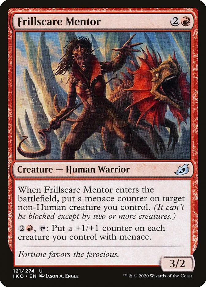 2020 Ikoria: Lair of Behemoths Frillscare Mentor #121 uncommon card image