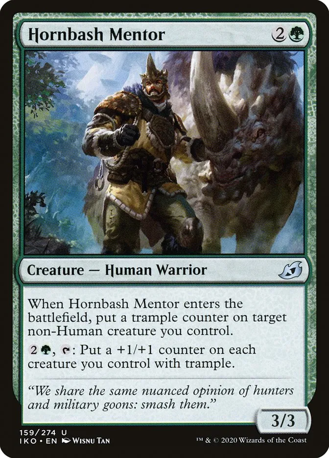 2020 Ikoria: Lair of Behemoths Hornbash Mentor #159 uncommon card image