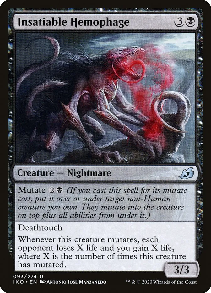 2020 Ikoria: Lair of Behemoths Insatiable Hemophage #93 uncommon card image