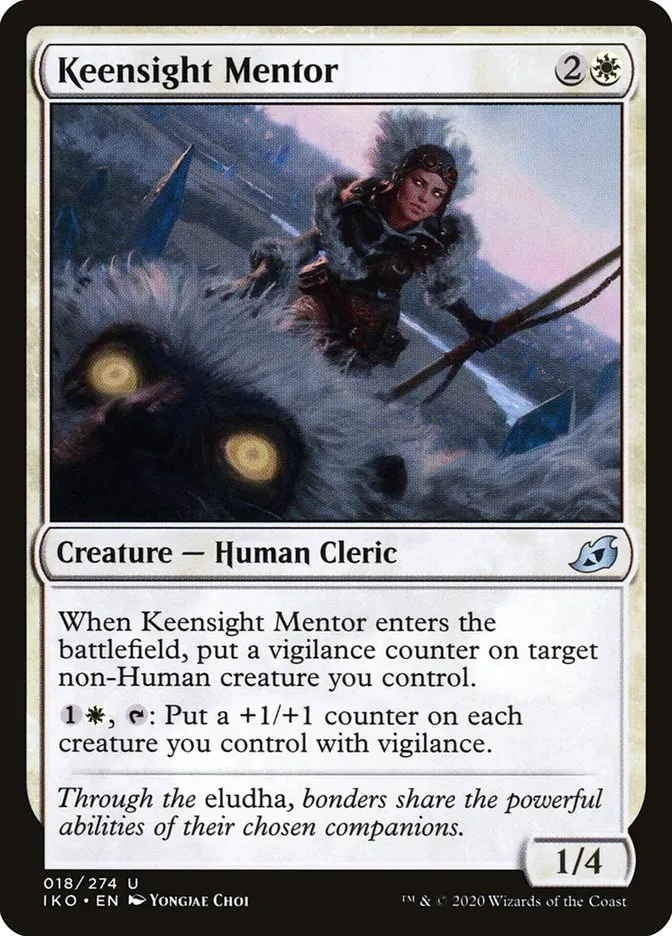 2020 Ikoria: Lair of Behemoths Keensight Mentor #18 uncommon card image