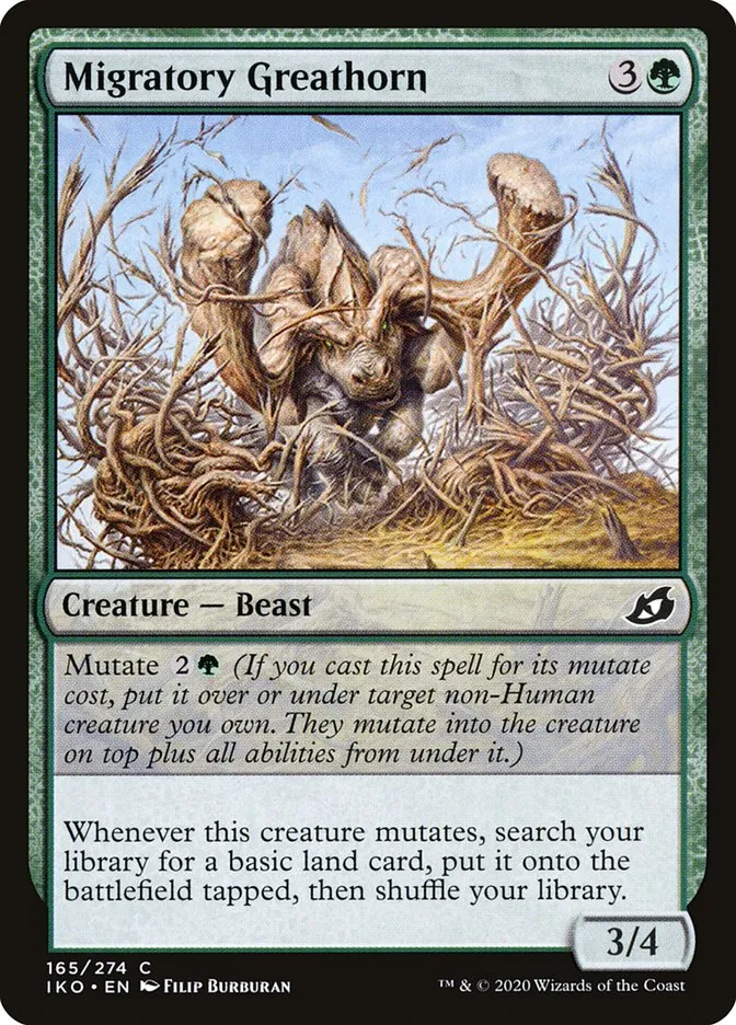 2020 Ikoria: Lair of Behemoths Migratory Greathorn #165 common card image