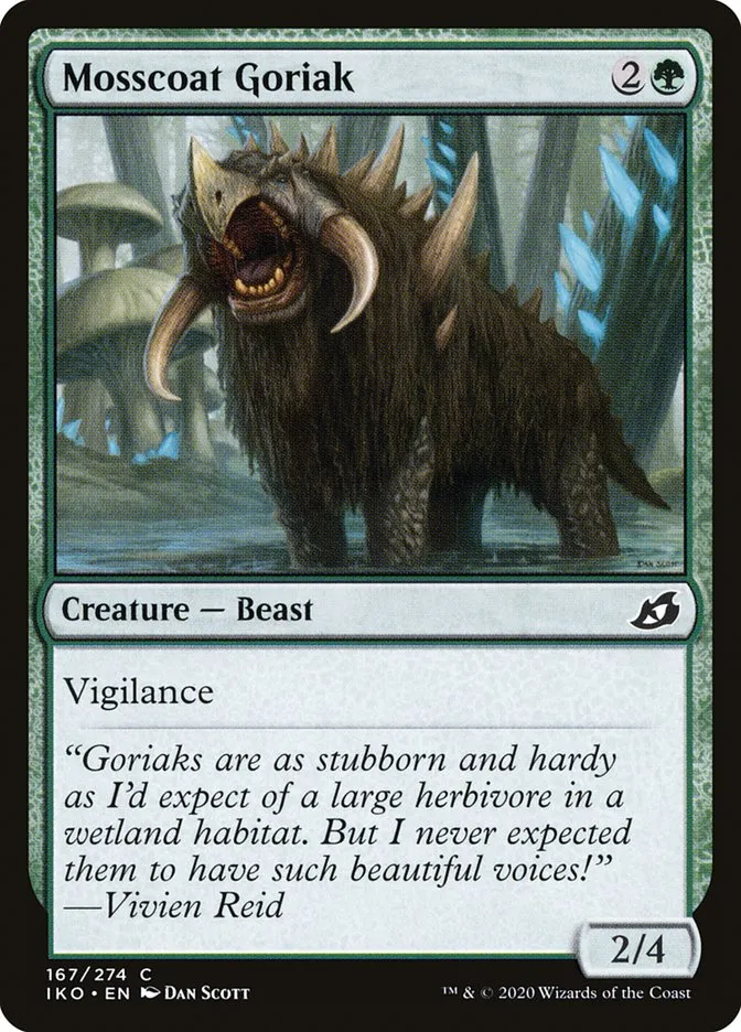2020 Ikoria: Lair of Behemoths Mosscoat Goriak #167 common card image